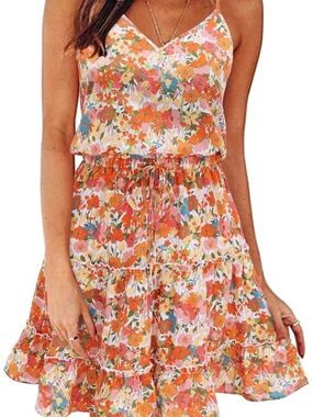 Floral Tiered Summer Dress - Orange Multi